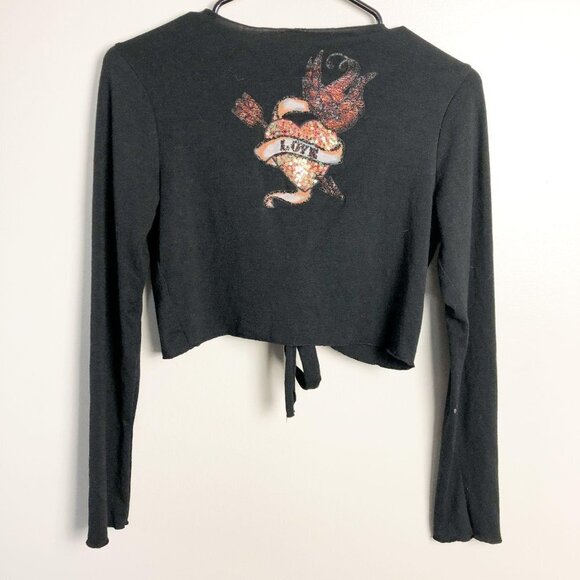 Cropped Tie Front Y2K Tattoo Top - Picture 2 of 8